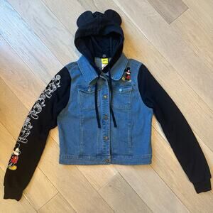 Disney's Mickey Mouse 90th Anniversary Juniors' 3D Ears Denim Hoodie Jacket Sz M